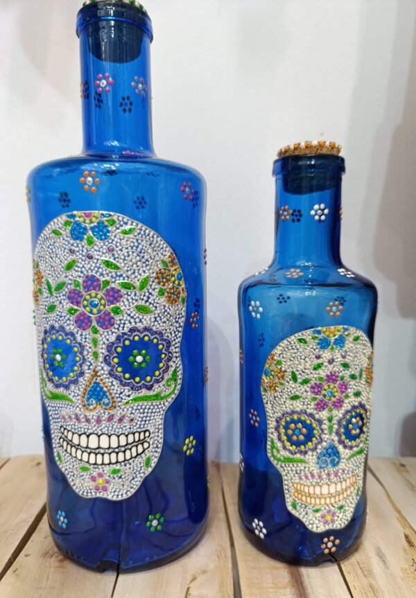 Botella Azul Pintada a mano - Imagen 3