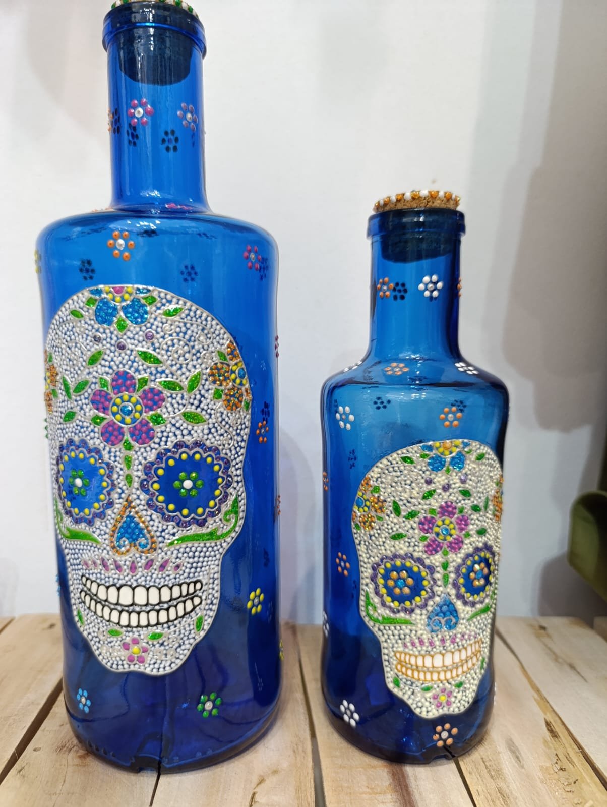 Botella Azul Pintada a mano