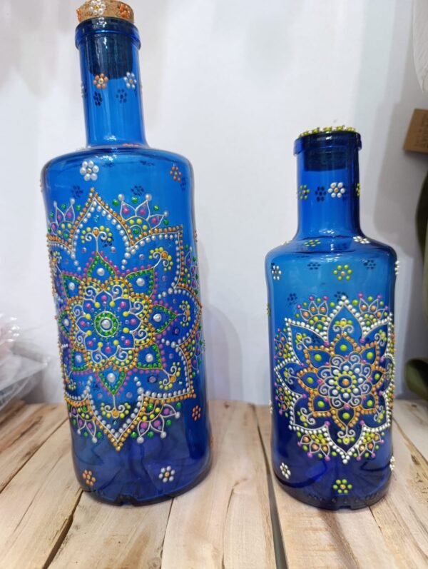 Botella Azul Pintada a mano - Imagen 2